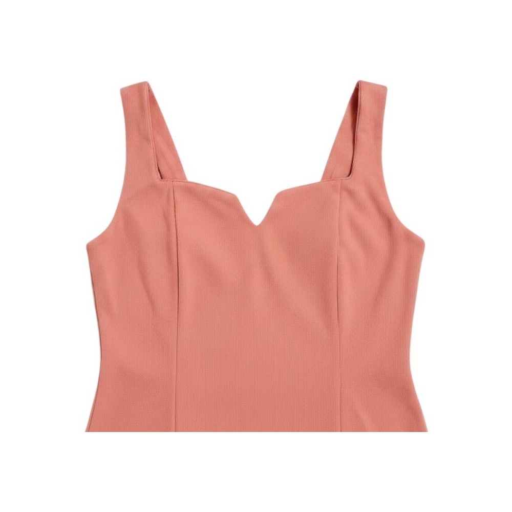 Yeely, Ribbed Square Neck Crop Top Tank - Coral Salmon Pink - Size S